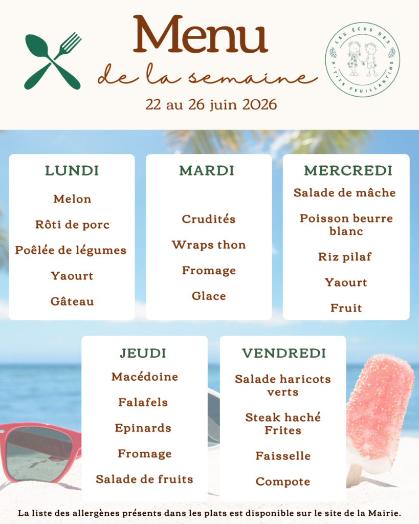 Menu de la cantine juin