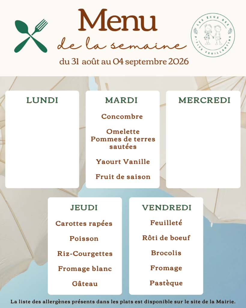Menu de la cantine août